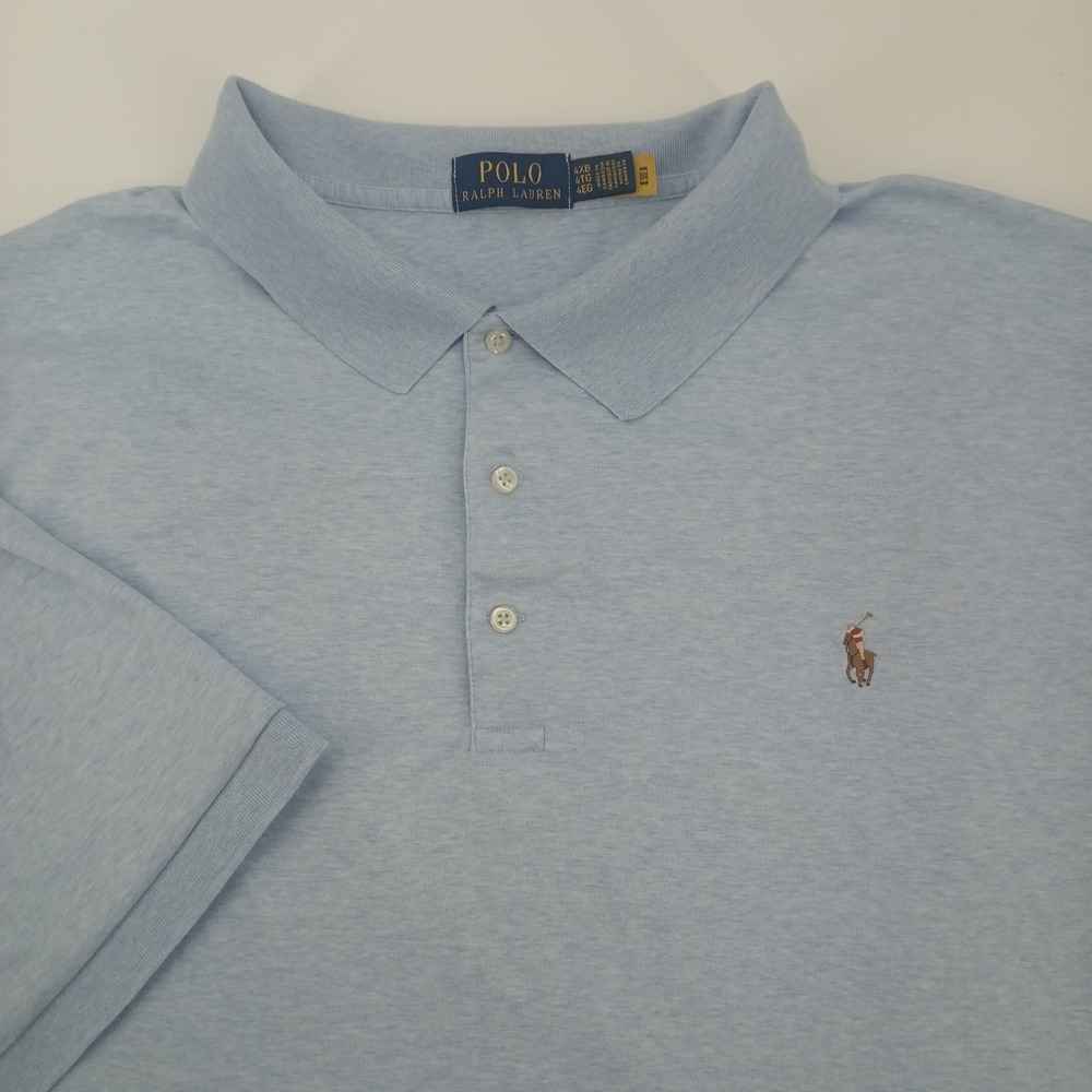 Polo Ralph Lauren Mens 4XB Light Blue Heather S/S Flesh Pony Logo Polo Shirt